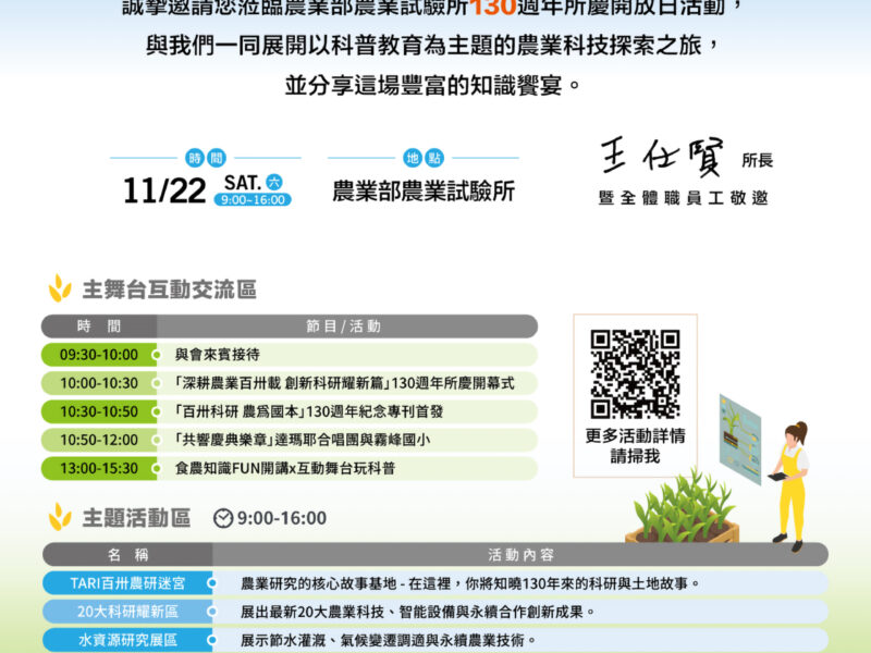 圖文:農業試驗所130週年慶 深耕農業百卅載 創新科研耀新篇。
